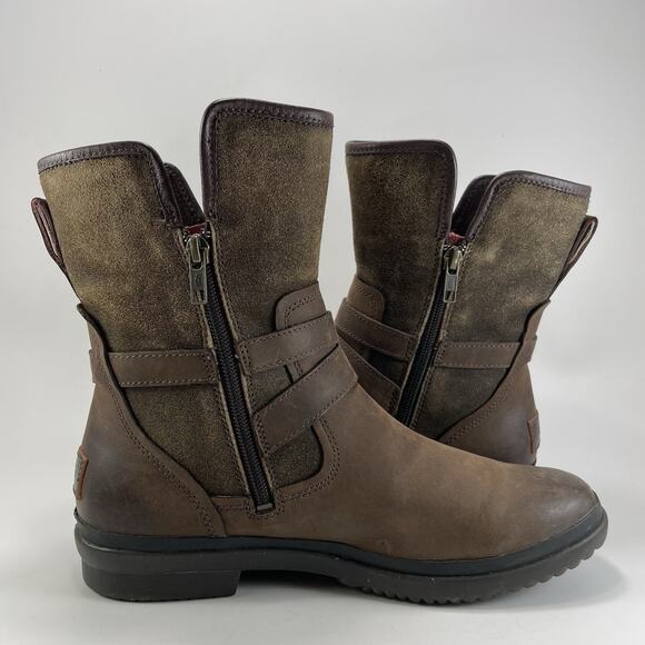 UGG Simmens Double Buckle Leather Boots Womens Size 9.5 Brown Waterproof Leather - Picture 4 of 11